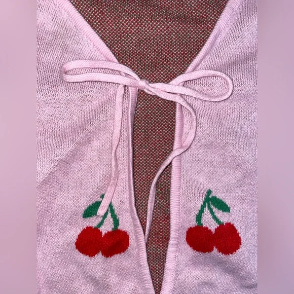 Pink Cherry Embroidered Cardigan - Picture 6 of 16